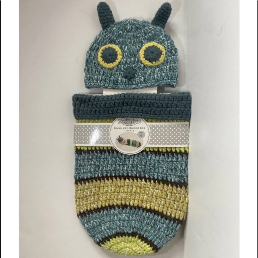 Baby Cocoon Outfit Hand Crocheted Caterpillar Set Hat & Swaddle Blanket 0-3mo